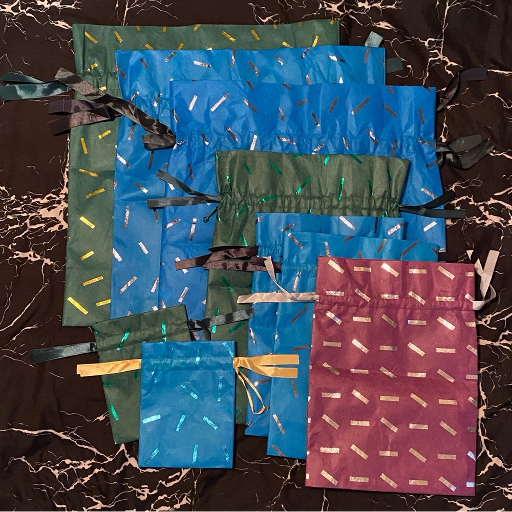 Lot of 9 Amazon drawstring metallic confetti sprinkle gift bags